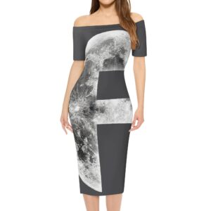 Abito elegante da donna con scollo a barca e maniche corte, modello a portafoglio, Grigio luna 01