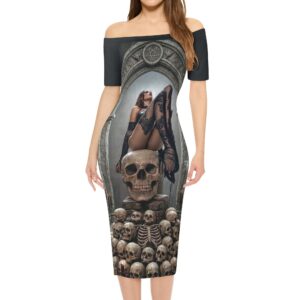 Abito elegante da donna con scollo a barca e maniche corte, modello a portafoglio, Grigio luna 02