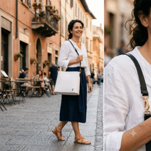 Borsa a secchiello da donna in PU a tracolla Lunef 02 (Bianca)